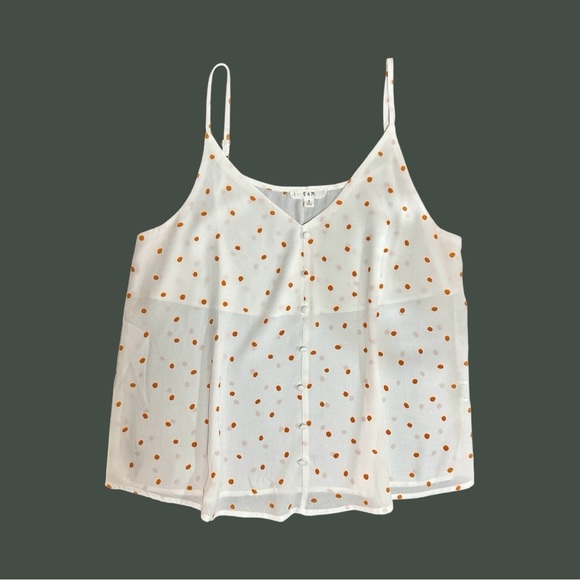 E&M, NWOT, WOMENS CAMI. WHITE WITH ORANGE/RUST POLKA DOTS. SIZE S - Picture 1 of 4